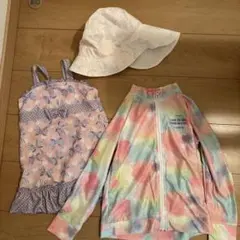 女の子　ワンピース水着120cm ラッシュガード130㎝　水遊び用日除帽子セット