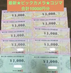 ビックカメラ　コジマ株主優待券　10,000円分　最新2025.11.30迄