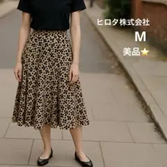 ヒロタ株式会社 ドット柄ミモレ丈フレアスカート ウエストゴム M 美品