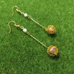 ワイヤーボール パープルパール フックピアス ゴールド