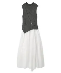 【今期今季】新品FRAY I.D メタルブローチリブニットコンビフレアワンピース