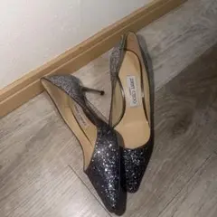 【美品】JIMMY CHOO グリッターシルバー ハイヒール
