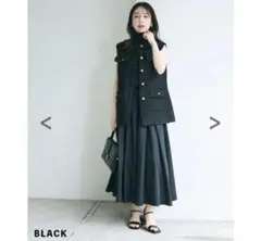 美品！撥水タックフレアスカート ベースメントオンライン 黒のサムネイル