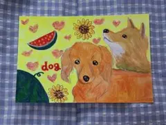 犬2匹 ダックス、柴犬 イラスト2枚 夏のスイカ