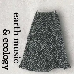earthmusic&ecology 花柄プリーツシフォンスカート (F) 黒系