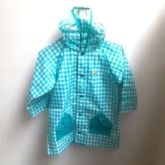 ベビーレインコート ★水色のチェック柄　110♪