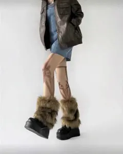 SHEIN 33971085 ブラウンファー レッグウォーマー