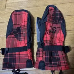 バートン赤・黒チェック ミトンスタイルグローブ　スノーボード