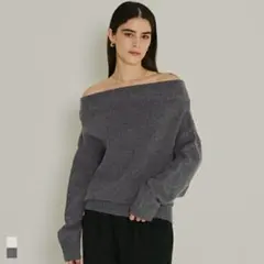 coca 縮絨ニットオフショルダートップス