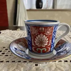 デミタスカップセット 赤青花柄 2個