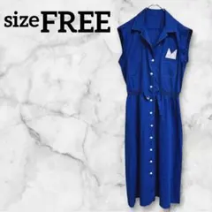 シャツワンピース【FREE】ノースリーブ 薄い青 海外古着