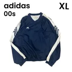【希少Y2K】アディダス Vネック ピステ ナイロンジャケット 紺白 XL O