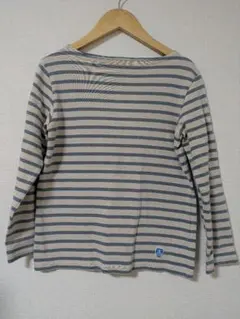 オーシバル　長袖　バスクシャツ　ボーダー　カットソー　くすみブルー　ホワイト