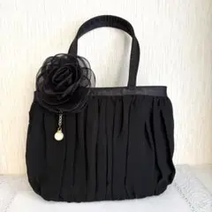 ブラックフォーマルバッグ シフォンプリーツ　コサージュ付き