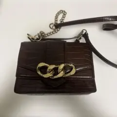 ZARA ダークブラウン クロコダイル風 ショルダーバッグ