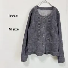 iseear アイシーア　ピンタックノーカラーデニムジャケット　M フレアヘム