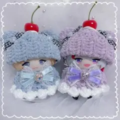 【くまセット薄紫】にじぱぺっと　ぬい帽子　ぬい服　ネコ耳　ニット帽 10cmぬい