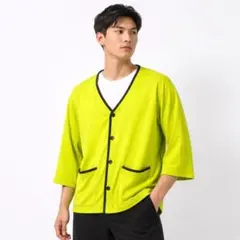 THE SHOP TK 長袖カーディガン トップス カットソー 蛍光グリーン