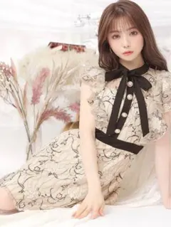 dazzystore ネックリボン総レース Aライン ミニドレス ワンピース