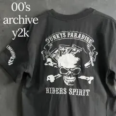 00‘s Archive grunge スカル刺繍 Tシャツ L 黒 y2k