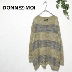 ドネモア レディース ボーダークルーネックニット セーター イエロー×グレー F