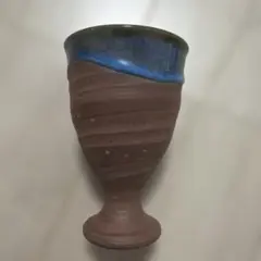 陶器 湯呑み ブルー釉 ろくろ目 和食器 茶器 美品
