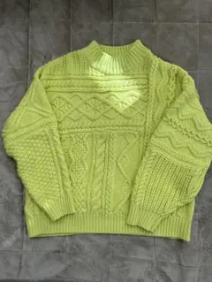 niko and ... ライムグリーン ケーブルニット M