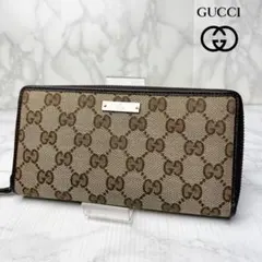09 極美品 GUCCI 長財布 ラウンドファスナー GGキャンバス yt6