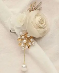 【華やか上品】コサージュシフォン×パールの花ブローチ❉卒業式卒園式入学式入園式⑫