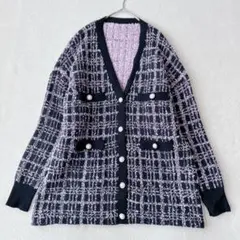 近年✨グレースコンチネンタル　ツイードミドルニットカーディガン　ピンク　パール