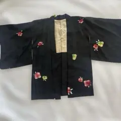 アンティーク羽織 大正ロマン 黒 花柄 銘仙 正絹 昭和レトロ