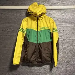 adidas アディダス　ナイロンジャケット　ジップ　フード　黄色　緑　茶色