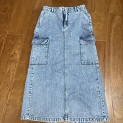 GU デニムカーゴロングスカート サイドポケット付き Mサイズ