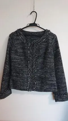 お値下げしました。 ノーカラー黒白ツイードジャケット