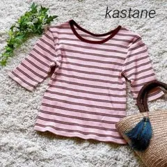 【最終価格】Tシャツ カスタネ トップス 夏 ボーダー ピンク 半袖 チビTのサムネイル