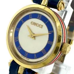 37【希少/新品電池】ブルー純正ベルトGUCCIシェリーライン レディース 時計
