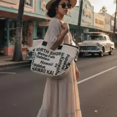 ハワイ風トート　キャンバス トート A4 ショルダーバッグ 通勤 通学 マザーズ