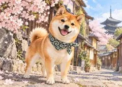 【匿名発送】柴犬アート L判 桜 和風