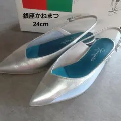 【未使用級】銀座かねまつストラップサンダル/シルバー/パンプス
