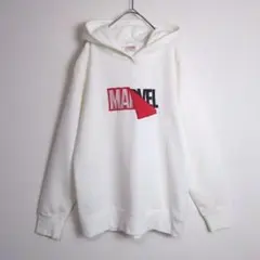 マーベル パーカー (M) プルオーバー 裏起毛 刺繍ロゴ 白系 赤系 古着のサムネイル
