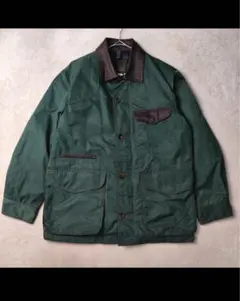 シンプルライフ　ハンティングジャケット　襟切替　裏地チェック　刺繍　グリーン　M