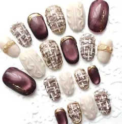 ネイルチップ ツイード/ニット/マグネット/チェック/冬ネイルフルサイズt888