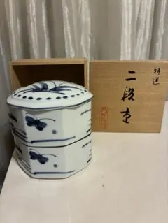 「ノリタケ」青い蝶模様の八角形重箱