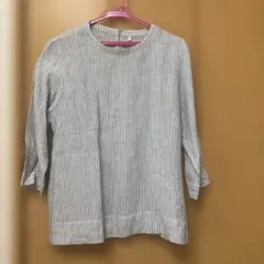 無印良品　ストライプ柄 五分袖ブラウス Mサイズ　リネン