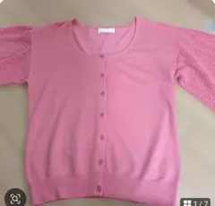 春 エフデ ピンク 五分袖 ニットカーディガン