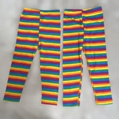 ①新品未使用ブーフーウー100レインボーコットンパンツレギンススパッツ2本セット