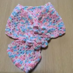 ハンドメイド　カラフルな編み物マフラー 花モチーフ付き