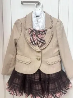 入学式　女の子　120cm ベージュ チェック柄 4点セット