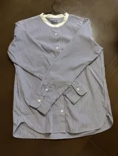 最終お値下げ　無印良品　ストライプ柄バンドカラー長袖シャツ