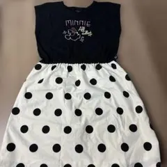 ミニーマウス ノースリーブワンピース 黒白ドット